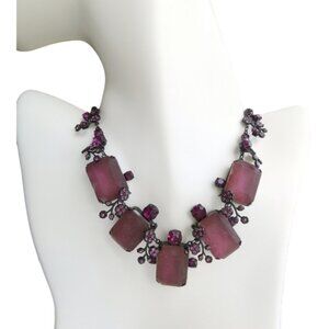 Vintage 90s Czech handmade glass necklace purple in black
